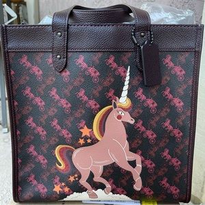 Coach Field Tote With Horse And Carriage Print And Unicorn